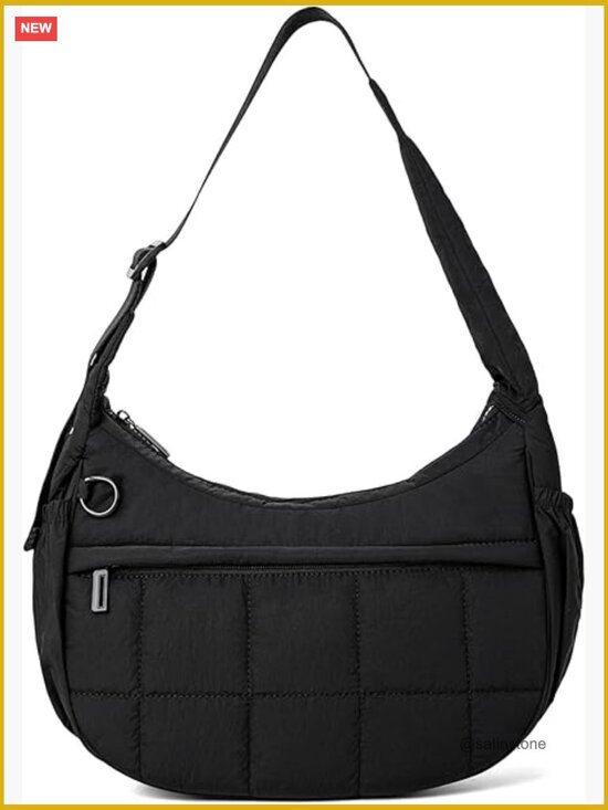 Handbags - Women's Small Puffer Crescent Hobo Bag with Adjustable Strap